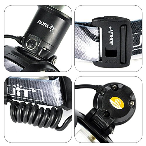 Boruit Led stirnlampe kopflampe Späteste Version LED-Hauptfackel, super helles XM-L2 LED-Scheinwerfer-Licht Zoomable nachladbare Scheinwerfer-Taschenlampen-Kopf-Lampe für kampierendes fischendes Radfahren laufendes wanderndes Jagd-kletterndes Sicherheits-Licht - 6