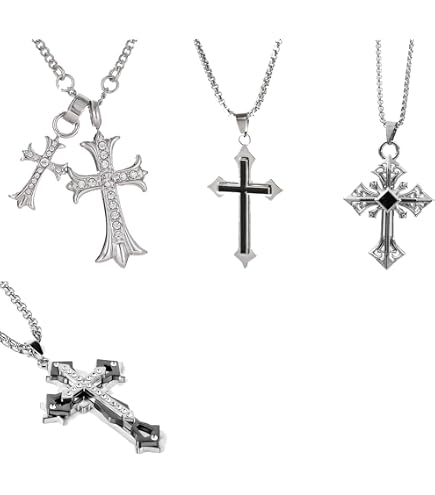 Collana Con Ciondolo Croce In Lega E Perle - Gioiello Vintage Con Catena Regolabile, Colore Bianco