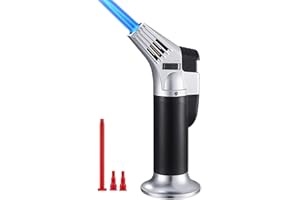 DBZQSCW Butane Torch Lighter-Fits All Butane Tanks,Refillable Kitchen Cooking Blow Torch with Safety Lock Adjustable Flame Torch Gas Lighter Culinary Chef Torch —Butane Gas Not Included (Silver)