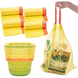ZJW Sacs à ordures avec Cordon de Serrage, 4 Sacs à ordures, doublures de Sac à Poubelle avec poignées de Bureau, Cuisine, Salon, Chambre à Coucher, Salle de Bain (Jaune)