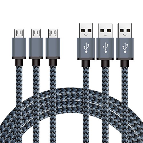 Micro USB Kabel Nylon, BeneStellar (3 Pack) High Speed USB 2.0 A Male auf Micro B Synchronisations und Ladekabel für Android, Samsung, Huawei, HTC, Sony, Nexus, Xiaomi und mehr (Tief Gray 1,8m)