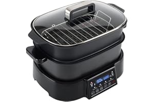 zoomyo Multicuiseur 2 en 1 avec plaque chauffante pour préparer directement des aliments sur la table,plaque de cuisson et grille de cuisson à la vapeur pour des aliments variés, anthracite.