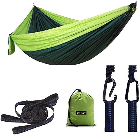 Camping Hammock FYHAP Double Portable Nylon Hammock Lightweight Parachute Fabric With Mosquito Net for Outdoor Hiking Beach Garden Travel Use 270*145 cm