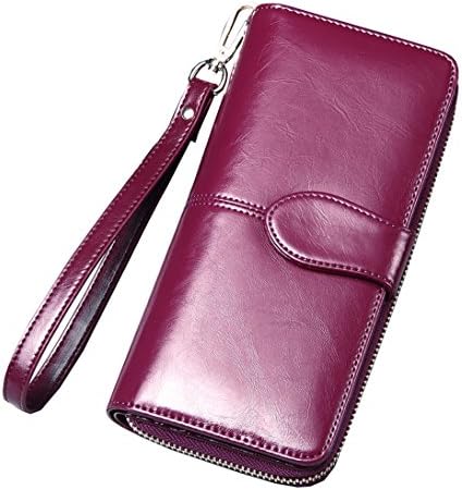 Longzibog leather Fashion Women's Purse Organizer Long Wallet Clutch Card Holder Money Clip Deep Purple