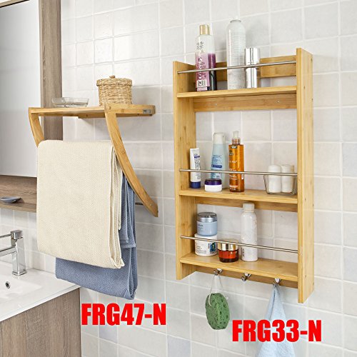 SoBuy® Wandregal,Handtuchregal,Handtuchhalter zur Wandmontage mit 3 Stangen aus Bambus, FRG47-N - 2