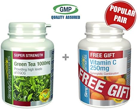 Simply Supplements Green Tea Extract 1000mg 360 Capsules + FREE GIFT Vitamin C 250mg 30 Tablets
