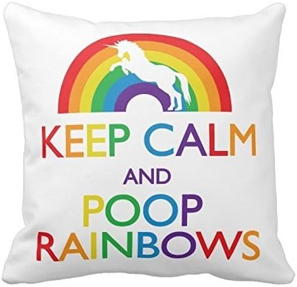 Keep Calm And Poop Rainbows Unicorn Pillow Square Throw Pillow Cover Cushion Case With Hidden Zipper Closure Pillowcase For Living Room Sofa 16 In