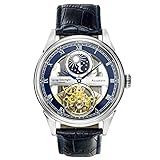 George Etherington Clerkenwell Herren Automatik-Uhr Armbanduhr - Analoge Selbstaufziehende Mechanische Uhr - Rundes Gehäuse und Lederarmband - Mondphase, 3ATM Wasserdicht (Blauer Stahl)