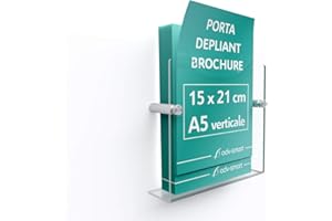 adv-smart Porta Depliant Brochure da parete A5 verticale 15x21 cm, Espositore in Plexiglass con fissaggi in acciaio