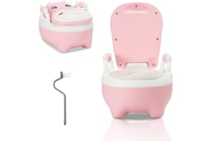Ikodm Baby Toilette Toilettensitz, Kinder Töpfchen, Typ der Schublade Baby Potty, Toilettentrainer mit Griffe, Bürste, weiches PU-Kissen, Babytopf Anti-Spritzschutz, Cartoon Deckel（Rosa）