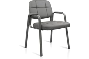 CLATINA Guest Waiting Reception Chair with Bonded Leather Thick Cushion and Padded Arm Rest Stationary Desk Chairs for Office Home Conference Meeting Lobby Hall Side Break Room, Grey