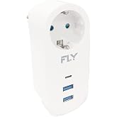 Fly Racing FLY 3400 Termal Akım Korumalı, &Ccedil;ocuk Korumalı, 2 x USB Type-C, 1 X USB Type-C, Tekli Priz, Beyaz