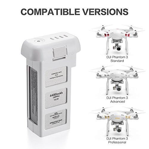 Powerextra 15.2V 4480mAh LiPo Intelligent Replacement Battery for Phantom 3 SE,DJI Phantom 3 Professional, Phantom 3 Advanced and Phantom 3 Standard, 4K Drones (2 Pack)