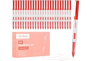 GC QUILL 24 Stylos Roller à Encre Liquide à Pointe Fine de 0,5 mm, Séchage Rapide pour écrire, Journal, Prendre des Notes, Fournitures Scolaires et de Burea (rouge)