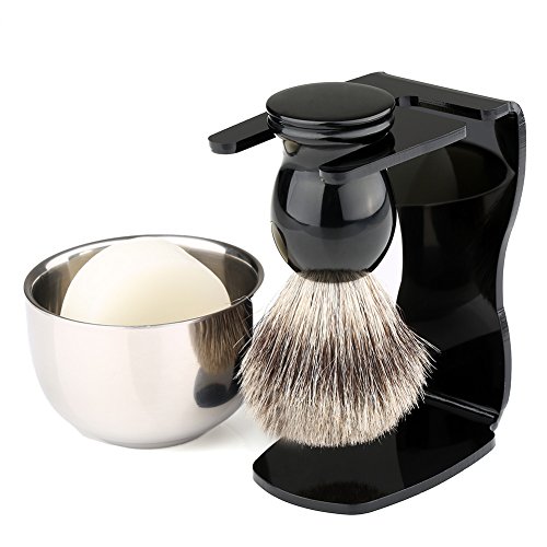 VERY100 Badger Bristle Shaving Brush + Arcylic Brush Holder + Bowl + Shaving Soap Shaving Set