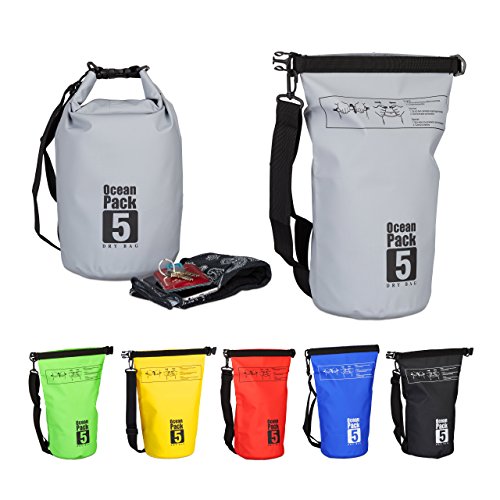 Relaxdays Ocean Pack, 5L, wasserdicht, Packsack, Leichter Dry Bag, Trockentasche, Segeln, Ski, Snowboarden, dunkelgrau