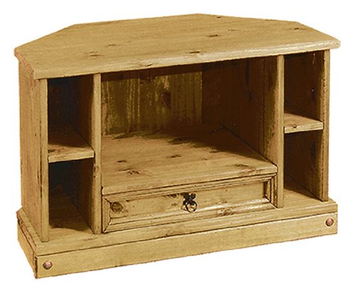TV Stand Corner Cabinet Solid Mexican Pine 1 Drawer Corona Open Storage