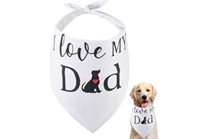 arricraft 1 bandana per Cani Da Compagnia, Bandana per Animali Domestici A Triangolo In Cotone Bianco "I Love My Dad" Parole Fiore Lavabile Cagnolino Gatto Sciarpa Bavaglini Accessori 55x55x78 cm