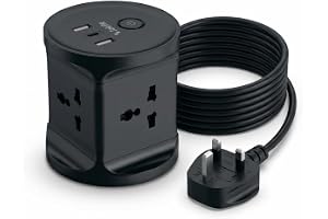 Taktik Cube 3-Way UK Power Socket | 2500W Extension Lead with USB & USB-C Ports | 3M Power Extension Cable | 4 Universal Port Socket (Black)