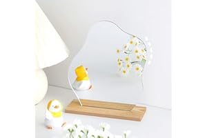 ZHIQIN Akrylowe lusterko kosmetyczne bez ramy, dekoracyjne lusterko do makijażu, nieregularne lustro do makijażu z drewnianą podstawką, do salonu, sypialni, hotelu i dekoracji pokoju gościnnego