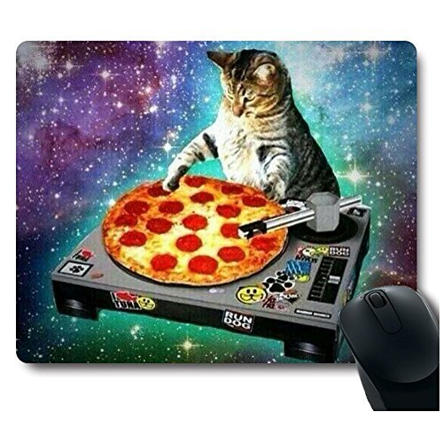 New Top Funny Space Cat and Pizza Rectangle Non-Slip Rubber Mouse Pad Mousepad Mat