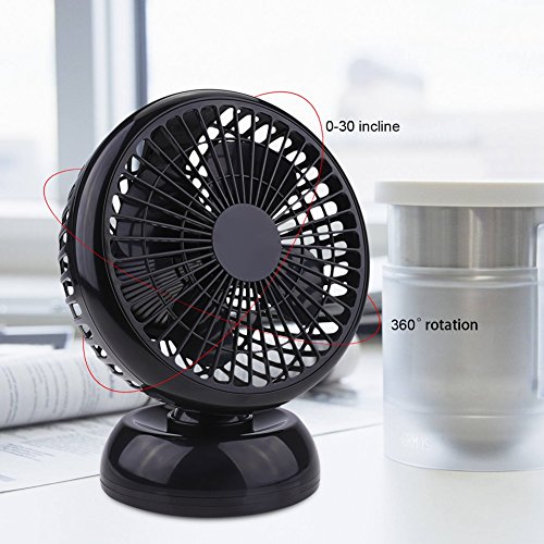 USB Ventilator Fochea Tischventilator Mini Lüfter Kraftvoller und Geraüscharmer mit Einziehbarem USB-Kabel ,Justierbarem Winkel und 2 Geschwindigkeitsstufen für Zu Hause, Büro und Schreibtisch,Schwarz - 4