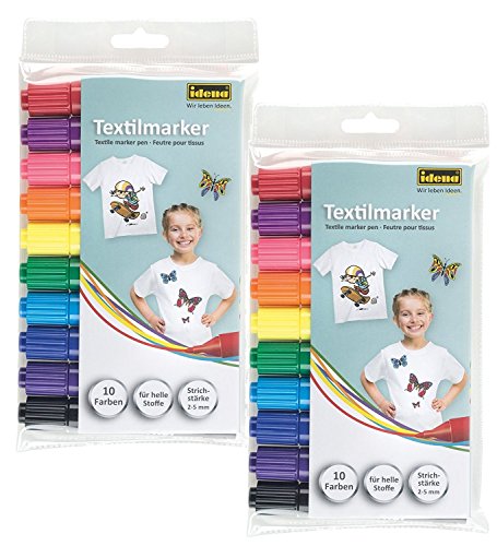 Idena 60035 - Textilmarker für helle Stoffe, 10 Farben (2er Pack)