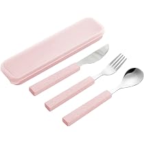 VANRA Lot de 3 ustensiles pour enfants en acier inoxydable 18/10 avec couteau, cuillère, fourchette avec étui de voyage pour enfants (vert