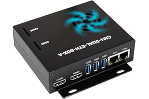 Dual Gigabit Ethernet Mini Ordenador Basada en Raspberry Pi Compute Module 4 (NO Incluida), Waveshare CM4 Base Dual Eth Interior, Estuche de Metal, con Ventilador de Refrigeración