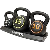 MiraFit 3pce Kettlebell Weight Set with Stand - 5, 10 & 15lbs (2.2kg, 4.5kg & 6.8 kg)