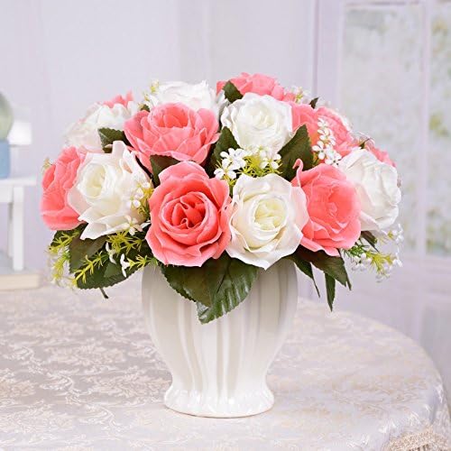 XPHOPOQ Artificial Flower Silk Flower Dried Flower Bundle Ceramic Vase Indoor Living Room Decoration Red
