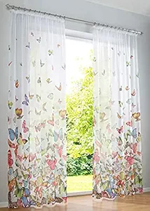 S26 3D Colorful Butterfly Digital Printed Polyester Fabric Curtains for Bed Room Kids Room Living Room Color White Window/Door/Long Door (D.N.189) (1, 4 x 7 Feet (Size ; 48 x 84 Inch) Door)