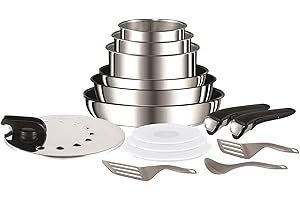 Tefal Ingenio Batterie de cuisine 15 pièces, Induction, Casseroles inox, Poêles avec revêtement antiadhésif, Couvercles antiprojections + hermétiques, Fabriqué en France, Preference L9409602