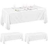 Pesonlook 2 Pack White Polyester Tablecloth 153&times;260cm for 6 Foot Rectangle Tables, Stain and Wrinkle Resistant Washable Polye