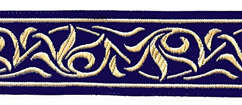 Passamaneria con fiore rinascimentale,10 m, larghezza 35 mm, colore: blu scuro e oro di 1A-Kurzwaren 35001-dklblgo