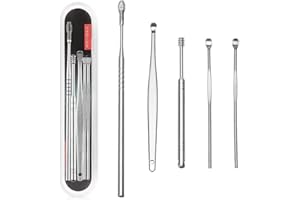 Bestgle 5PCS Cueilleurs de Cire d'Oreille Ensemble en Acier Inoxydable Remover Curette Cueillette D'Oreille Nettoyant Cuillère Soins Oreille Nettoyer Outil