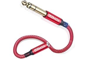 AKOADA Audio Adapter 6.35mm Klinkenstecker auf 3.5mm Klinken Buchse Digital Instrument Kabel mit 24K Vergoldete Kontakte für Kopfhörer, Lautsprecher,Gitarre,Bassverstärker und HiFi Anlage (30cm Rot)