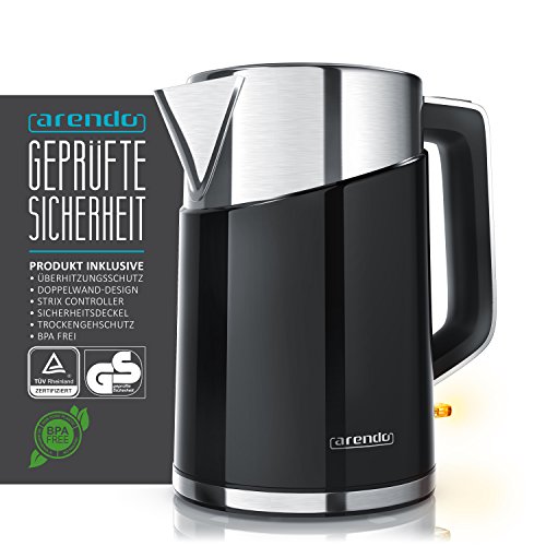 Arendo – 3000 Watt Edelstahl Wasserkocher | Cool-Touch Doppelwand-Design | 3000 Watt Leistungsaufnahme (Schnellkoch Wasserkocher) | Strix-Controller / automatisch Abschaltung | integrierter Kalkfilter | 1,7 Liter - 2