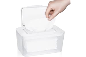 Umtiti Upgrade Large Size Wipes Dispenser,Large Capacity Wipes/Tissue Case with Moisture Seal Secure Lid with Non-Slip Rubber Feet Keeps Wipes Fresh, Dustproof Wipes Holder (White-L)