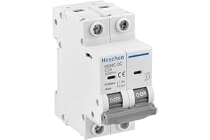 Heschen Disjoncteur miniature CC HSB6C-DC, 2 pôles, DC500 V 20 A, disjoncteur photovoltaïque, pour système solaire PV, système de grille de panneaux solaires, montage rail DIN 35 mm