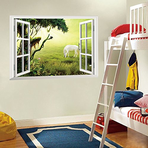 ufengke® 3D-Spezialeffekte Prärie Morgenröte weiße Pferd Wandsticker, Wohnzimmer Schlafzimmer Entfernbare Wandtattoos Wandbilder