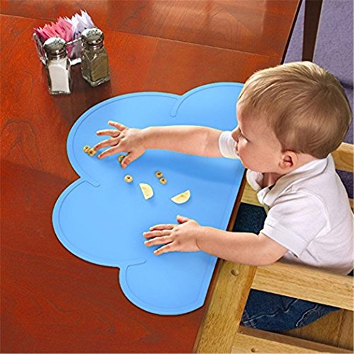 RayMoon Baby Kinder Rutschfeste Wolke Geformt Silikon Platzdeckchen Tischset Mahlzeit Matte Blau - 3