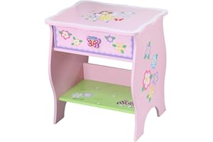WODENY Children's Bedside Cabinet for Kids Nightstand with Drawer Storage Bedside Tables Colorful Funny for Children’s Room Playroom MDF Material (Pink)