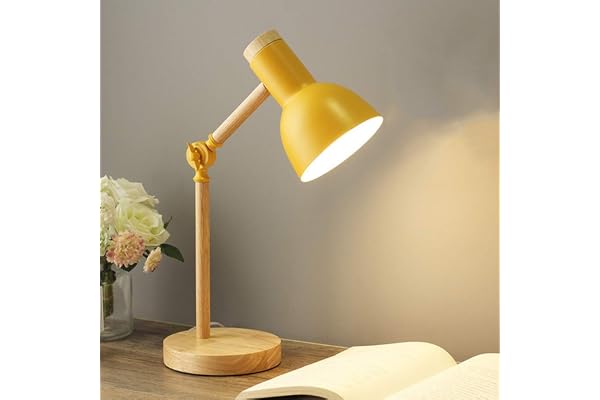 RPixc Lampe de Table Nordique, Lampe de Chevet de Chambre, Lampe de Lecture de Protection des Yeux pour Enfants, Lampe de Bureau Réglable, LED E27 Veilleuse de salle d'étude (Jaune)…