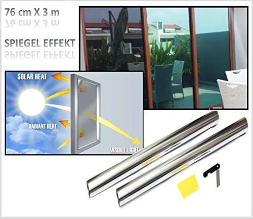 2 x Rollen 300x76cm Tönungsfolie Chrom Silber Folie Fensterfolie Slebstklebend Sichtschutzfolie Spiegel Effekt Tönungsfolie Einweg Vision Fensterfolie Spiegelfolie Scheibenfolie verspiegelt