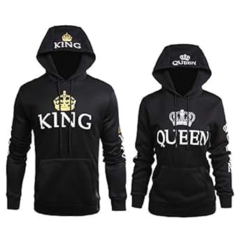 Wangyue King Queen Matching Couple Pullover Hoodie Set Valentine's Day Gift His & Hers Hoodies 