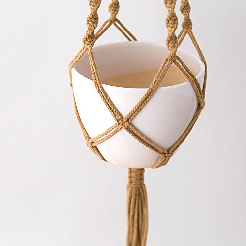 Mkono Pflanzen Makramee Blumenampel innen Außen Hängeampel Hängender aus Baumwolle 4 Beine 100cm-Braun (Blumentopf ist nicht enthalten) - 4