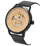 Armbanduhr Skelett Herren Männer Mechanische SIBOSUN Edelstahl Band Steampunk Handaufzugwerk römische Ziffern Analog schwarz