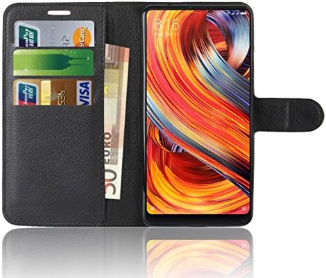 Xiaomi Mi Mix 2 Case , Anzhao Premium PU Leather Wallet Flip Cover Case With KickStand and Card Slots for Xiaomi Mi Mix 2 (Black)