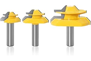 APlus 3Pcs Fresa de madera – 1/2'' Fresa para 45 grados Lock Mitre, Router Bit pernos Junta Cutter para herramienta de copa madera para máquina de grabado